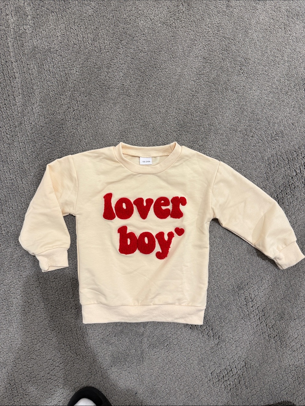 Cream 'Lover Boy' Kids Sweatshirt with Red Appliqué